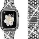 Compatible for Apple Watch Ultra Band 49mm 46mm 45mm 41mm 38mm 40mm 42mm 44mm with 2 Pack Bling Crystal Diamonds Case Cover, iWatch SE Series Ultra 2 10/9/8/7/6/5/4/3/2/1 Bands for Women