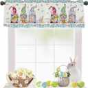 Easter Gnomes Curtain Valances for Windows, Spring Floral Window Valances, Easter Eggs Bunny Window Treatment Rod Pocket Valance Curtains for Living Room/Kitchen/Bedroom/Bathroom, 54x18in, Plaid Blue