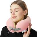 Premium Memory Foam Travel Pillow,Stylish Airplane Pillow with Adjustable Strap,Travel Neck Pillow,Great Gift to Parent, Senior,Adults,for Long Flight,Train,(10.20"L x 10.20"W)