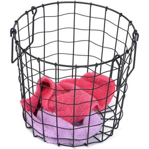 Round Black Iron Laundry Basket with Handles, Modern Style for Laundry Room Storage