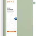 SUNEE 2026 Weekly and Monthly Planner 3.7" x 7.4" (January 2026-December 2026), Half Weekly Half Note, Tall & Slim Size Yearly Calendar Planner, Leather Hardcover, 100 GSM Paper, Inner Pocket, Green