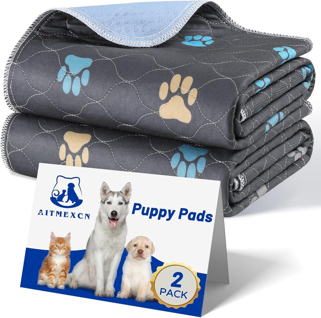 Aitmexcn Washable Puppy Dog Pee Pad, 2PCS 100% Waterproof Whelping Training Mat for Puppy/Senior Dog, Fast Drying Reusable Puppy Pads for Indoor, Outdoor and Car Travel- 24'' x 36'' (Colour Paws)