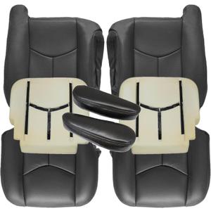 SecosAutoparts 8PCS Driver & Passenger Bottom & Top & Foam & Amrest Dark Gray#692/69i Leather Seat Cover Compatible with Chevy Silverado Avalanche Tahoe Suburban GMC Sierra Yukon 2003 2004 2005 2006