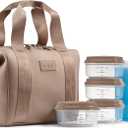 Fit & Fresh Remi Neoprene Lunch Bag For Women - Meal Prep Kit with Containers & XL Ice Pack, Self Insulating Neoprene-like Material, Machine Washable Lunch Bag, Tear-Resistant, Stain-Resistant, Taupe (Large)