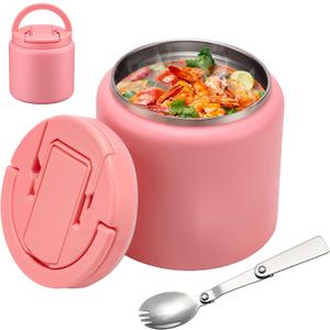 BABHAMNESS 26oz Soup Thermo for Hot Food Kids Insulated Vacuum Food Jar with Buckle Lid,Wide Mouth Leakproof Stainless Steel Lunch Container with Spoon-Pink