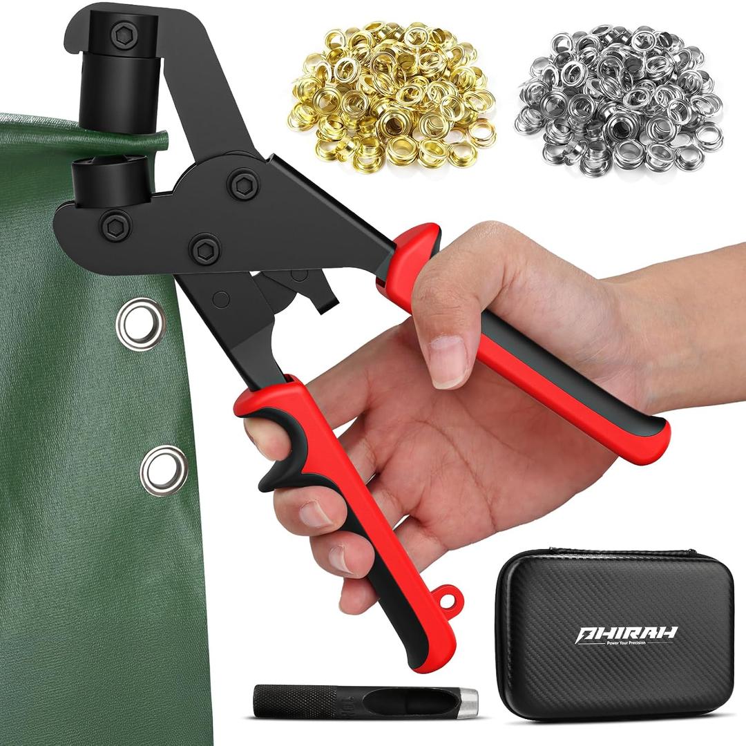 Grommet Tool Kit, 3/8 Inch Grommet Kit Handheld Eyelet Pliers Set with 500 pcs 10 mm Grommets with Tool Bag, Brass Grommet Eyelet Kits Save Effort Hole Punch Plier for Tarps Leather Paper Flag