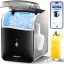 EUHOMY Smart Nugget Ice Maker Countertop, Pebble Ice Maker Machine with APP Control, 40lbs/24H, Ready in 7 Mins, Self-Cleaning, Portable Sonic Ice Makers with Hanging Ice Scoop for Home/Kitchen/Office (Black)