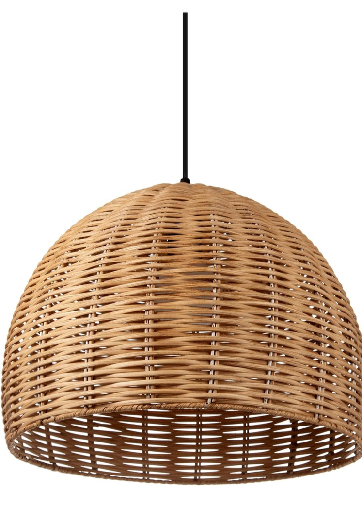 Arturesthome Hand Woven Rattan Pendant Lighting Fixture, 1-Light Bohemian Weaving Natural Ceiling Hanging Light, Farmhouse Coastal Chandelier for Kitchen Island, Living Room, Dining Room