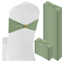 100 Pcs Spandex Chair Sashes Bows with Rhinestone Ring Buckle Slider Elastic Universal Bowknot Chair Cover Bands Ties for Wedding Banquet Ceremony Event Party Decoration (Sage Green)