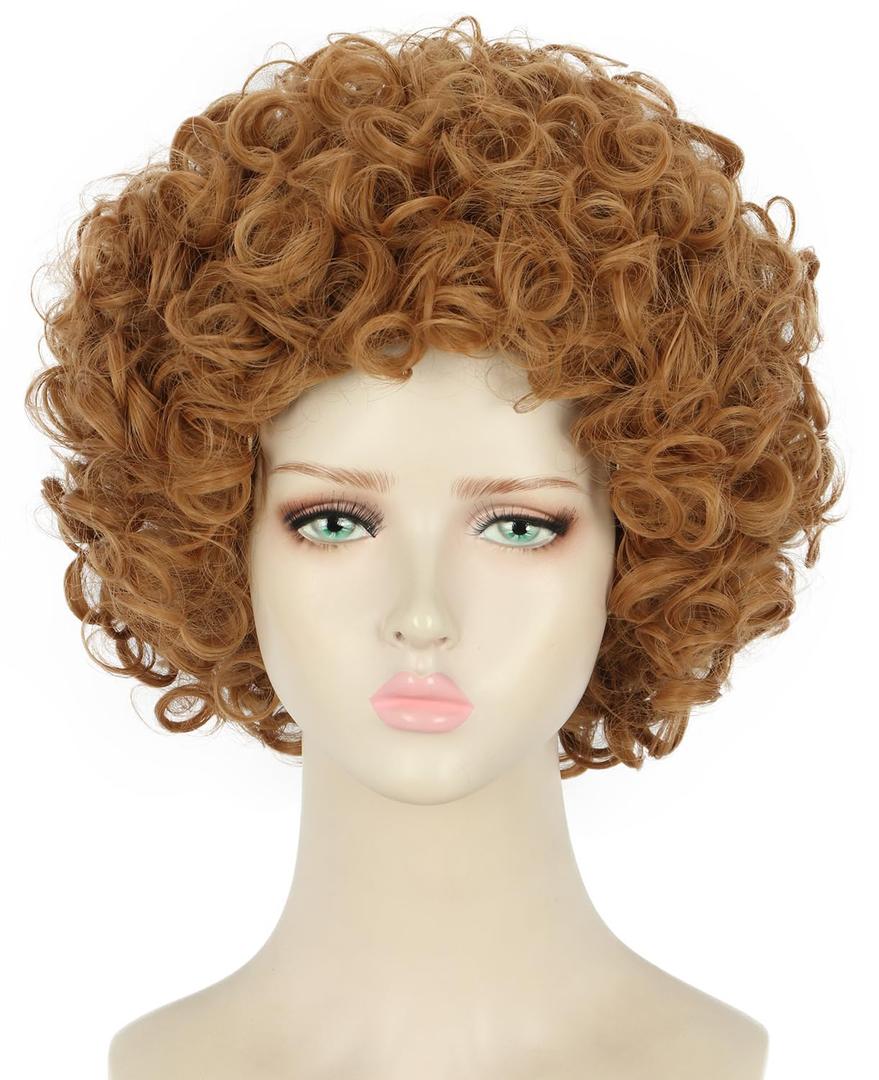 yuehong Short Curly Light Brown Women Wig Fluffy Afro Anime Cosplay Costume Hair Soft Breathable Heat Resistant Synthetic Fibers Wig