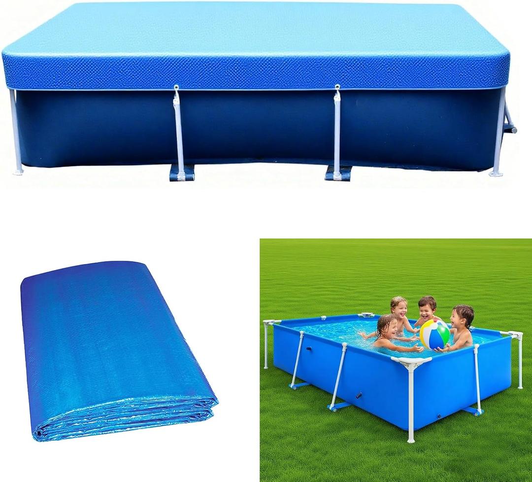 87" X 59" Rectangle Pool Cover, 7 x 4 ft Rectangular Frame Swimming Pool Cover, Durable PE Tarpaulin Dust Proof Rain Proof Garden Outdoor Above Ground Square Pools Cover (87''x59'')