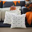 2 x 2 Set Halloween Pillow Covers, Throw Pillow Cases Soft Plush Faux Fur Wool Couch Cushion Case for Chair Sofa Bedroom Living Room Home Decor (White Ghost, 18 * 18INCH)