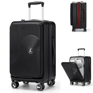 RAINSMORE Carry on Luggage 20 Inch Expandable, Airline Approved Carry on Suitcase with Front Compartment & Top Opening Hard Shell Rolling Travel Luggage with TSA Lock & Spinner Wheels, Black