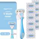 Amazon Basics 5-Blade Razor Handle for Women, Includes 12 Cartridges and Shower Hanger, 14 Piece Set, Blue