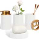 Ceramic Bathroom Accessories Set, 4 Pcs-Includes Lotion Soap Dispenser, Toothbrush Holder, Vanity Tray, and Tumbler, Modern Bathroom Decor Organizer with Soap Dish, Apothecary Jar, White Color