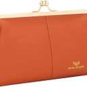 Royal Bagger RFID Kiss Lock Wallet, Solid Color Multi-card Slots Card Holder, Genuine Leather Clutch Purses for Women 1468 (Orange)