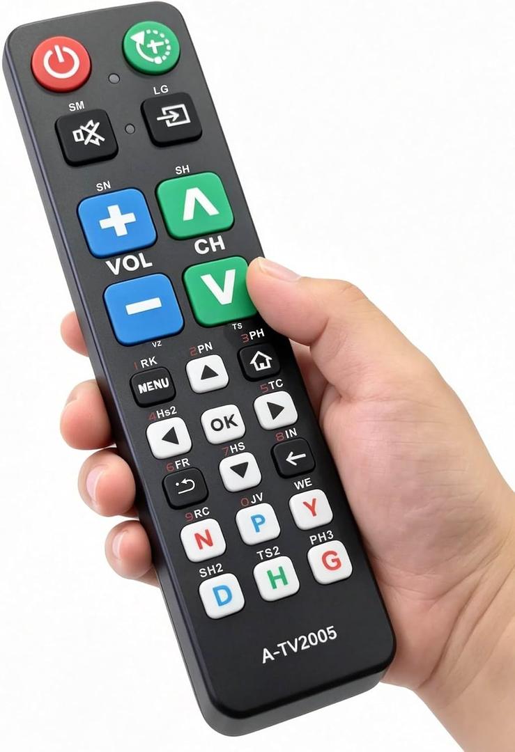 Big Button Universal TV Remote Simple Easy to Use, Great for Seniors, Works with Major TV Brands with Sleep Function