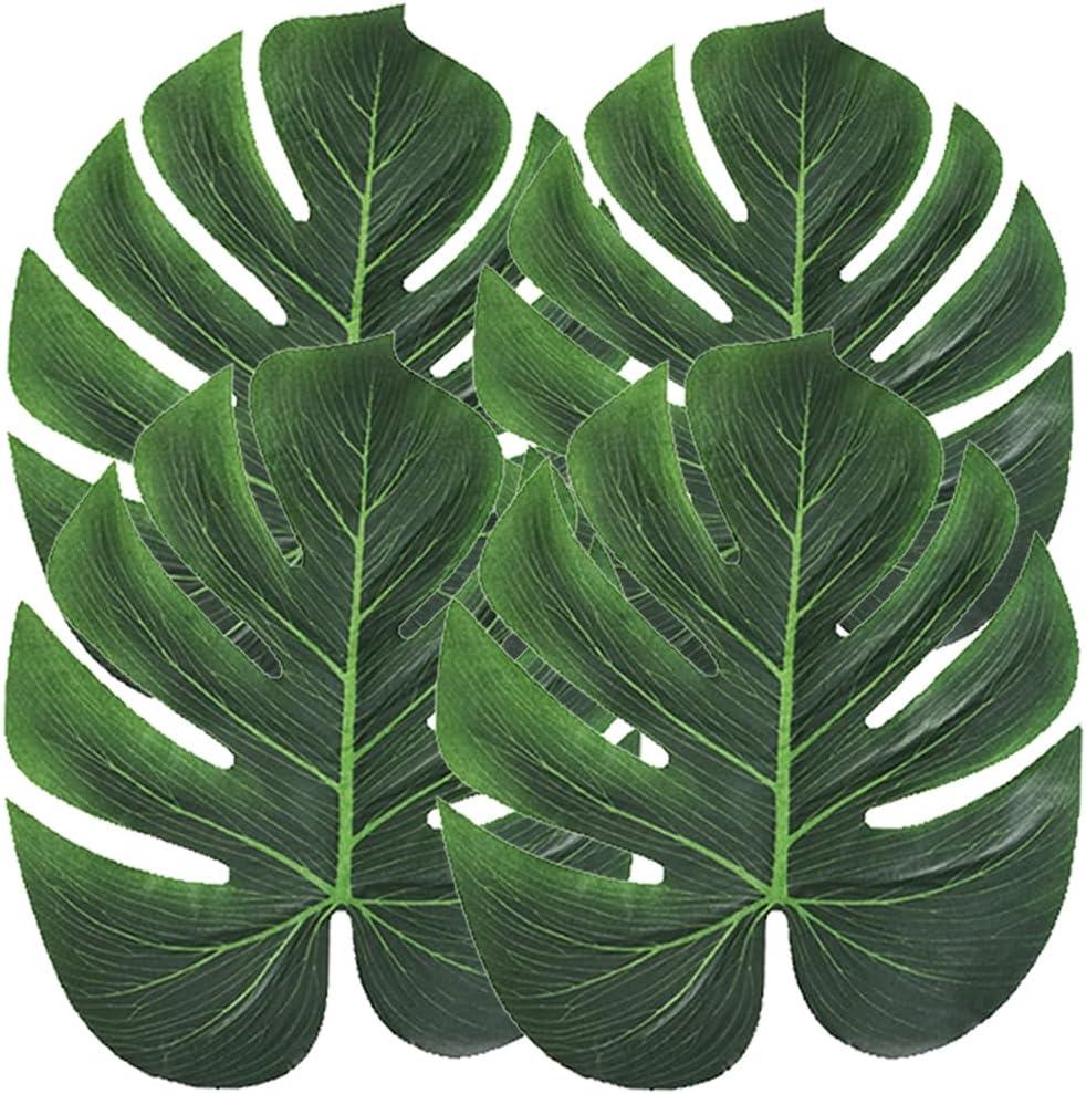 Artificial Palm Leaves, 24PCS Extra Large 14" Tropical Monstera Fake Leaves for Hawaiian Luau Jungle Safari Birthday WeddingTheme Party Table Wall Decorations