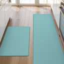 DEXI Kitchen Floor Mats Cushioned Anti Fatigue,17x29+17x59, Standing Runner Rug Waterproof, Comfort Memory Foam Padded for Front Sink Laundry Set of 2, Turquoise