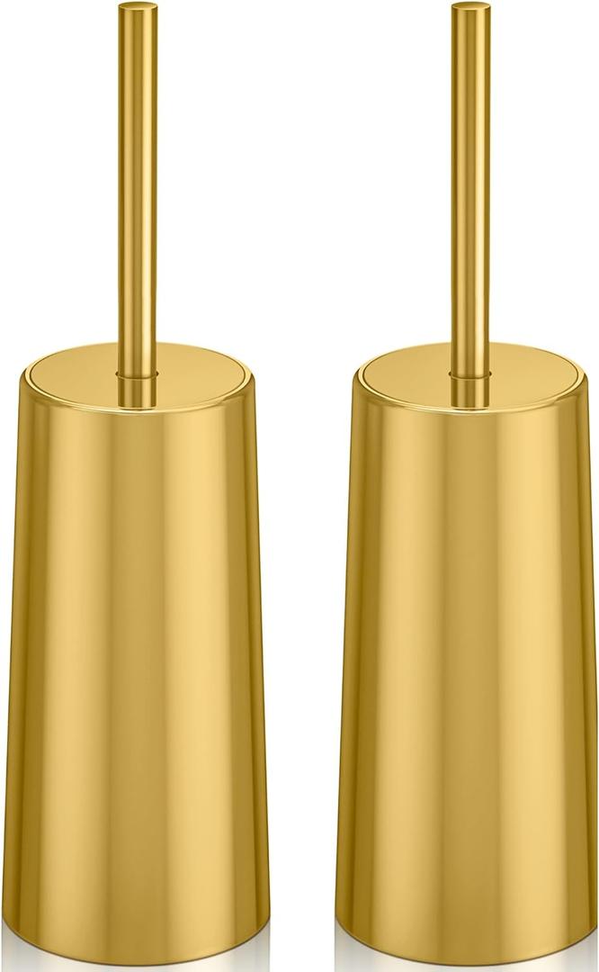Toilet Brush and Holder, 2 Pack Toilet Brush Stainless Steel, Toilet Bowl Brush for Bathroom Toilet-Ergonomic, Elegant,Durable (Gold)