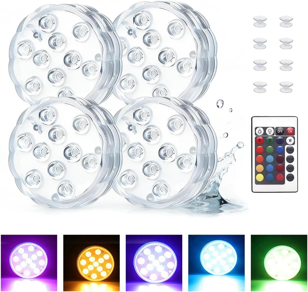 Submersible Led Battery Operated Spot Lights with Remote, Multi Color Changing Waterproof Light, 16 Colors 4 Modes Battery, for Pool, Pond, Party, ONE SIZE