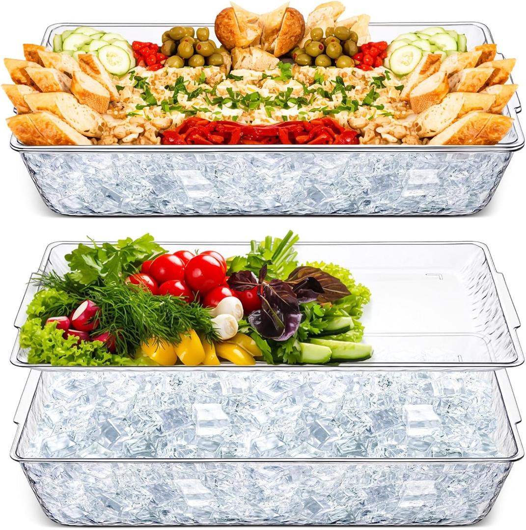 Baderke 2 Set 16" x 9" Chilled Serving Tray with Compartments, Clear