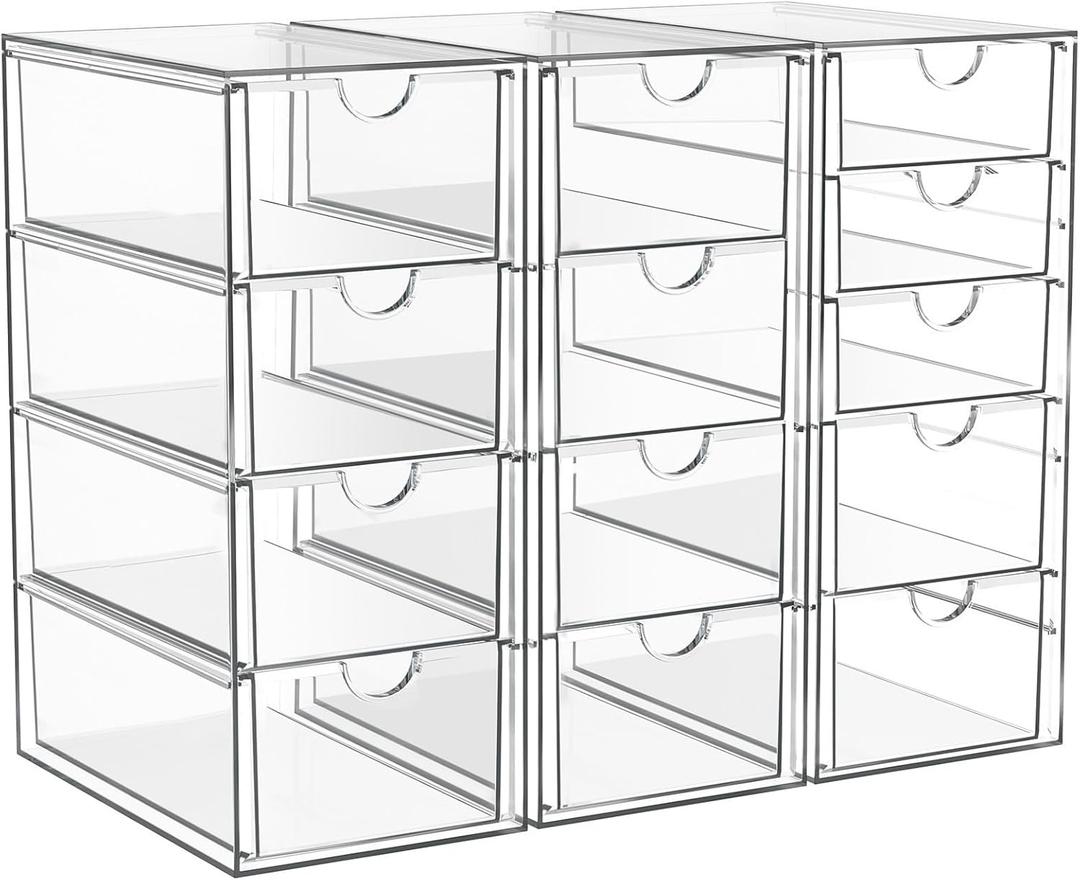 Acrylic Makeup Organizer with 13 Drawers, Bathroom Counter Organizer, Acrylic Organizers, Desk Organizer, Office Supplies, Storage Drawers for Cosmetic, Pencil, Coffee, etc. 3 Pack