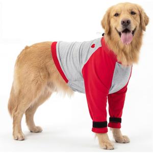 SlowTon Dog Recovery Suit - Padded Elbow Protector, Dog Leg Sleeve to Stop Licking & Protect Wounds After Surgery, Breathable Pet Long Sleeve Shirt Front Leg Protection Cone Alternative (Red,M)
