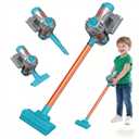 Kids Vacuum Toy That Really Works 3 in 1 Toddler Vacuum Cleaner with Realistic Suction, Role Play STEM Educational for Girl Boy 3 4 Year Old (Blue)