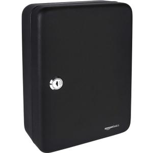 Amazon Basics Locking Steel Security Cabinet Key Lock Box with 48 Key Hooks, Key Storage, 2.8"D x 7"W x 9.8"H, Black