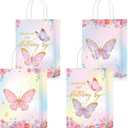 TaoBary 24 Pcs Butterfly Party Favors Gift Goodie Treat Candy Bags Thank You for Fluttering by Paper Bags with Handles for Girls Butterfly Birthday Party Supplies Baby Shower(Watercolor Style)