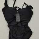 RELLECIGA Womens Tummy Control One Piece Swimsuits Slimming Molded Cup Push Up Bathing Suit (Medium, Black)