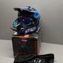 Adult ATV Dirt Bike Helmet with Goggles Gloves & Mask Quick Release Buckle Adjustable Sun Visor Motorcycle Adult Helmet Off-Road Motocross Downhill Moped MX for Unisex-Adult (Medium, Crazy Blue)