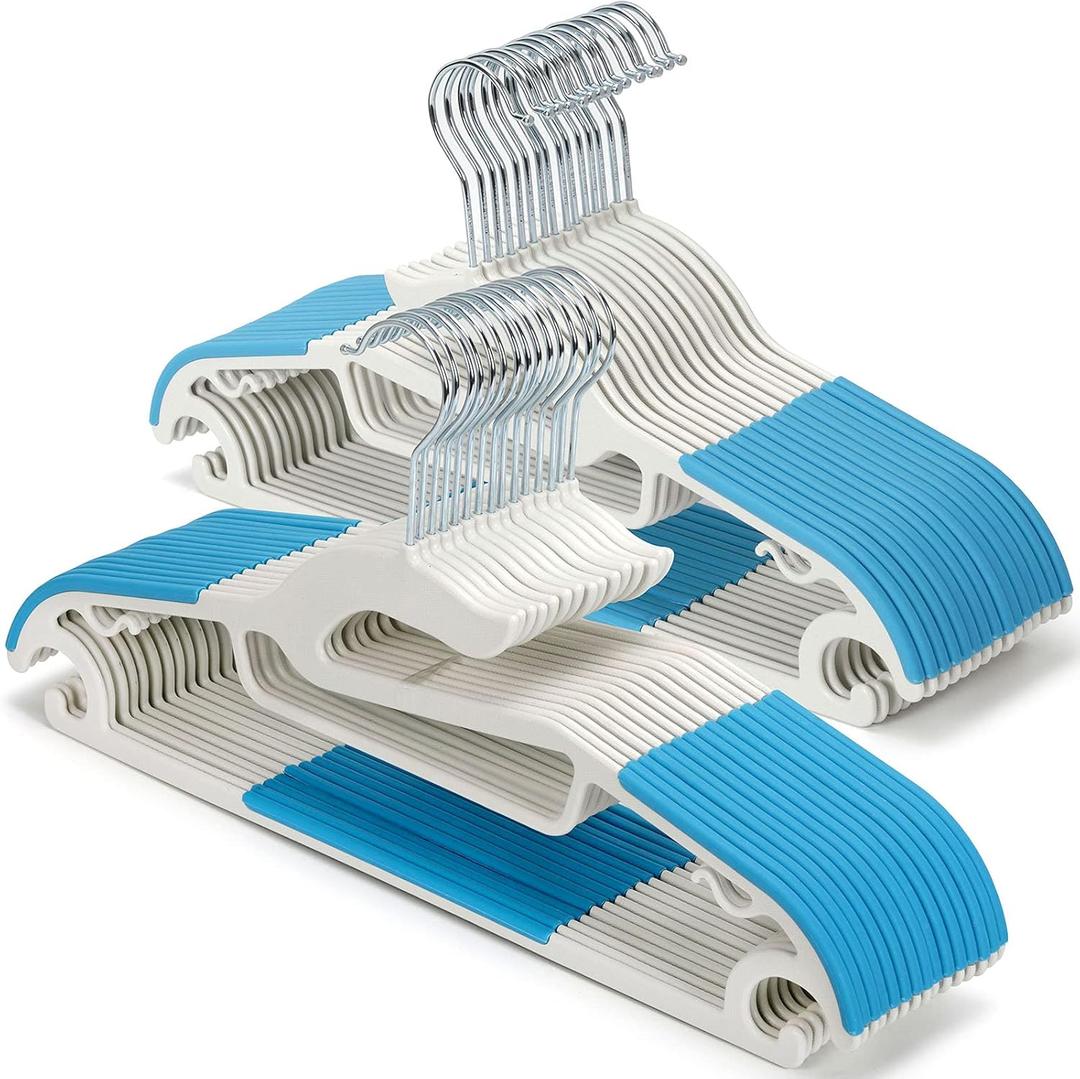 Tinfol 30PC Plastic Hangers Space Saving Clothes Hangers, Dry Wet Hangers with Blue Non-Slip Pads Clothes - Suit Hangers Heavy Duty Coat Hanger Perfect for Cloth,Underwear, Pants, Shirts and Sweaters (White)