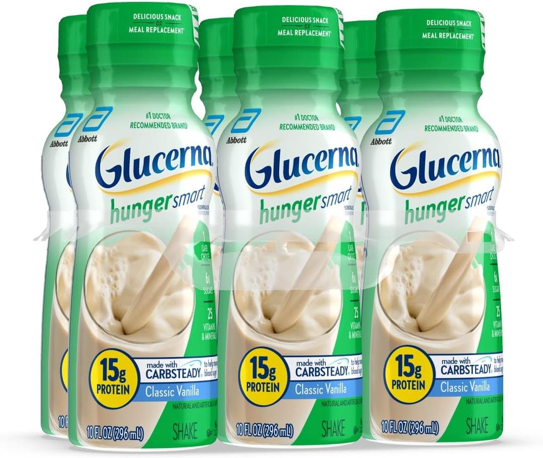 Glucerna Hunger Smart Diabetes Care Shake, Classic Vanilla, Diabetic Meal Replacement to Support Blood Sugar Management, 15g Protein, 180 Calories, Ready to Drink, 10-fl-oz Bottle, 6 Pack. BBD Aug/01/2026