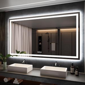 ISKM LED Mirror for Bathroom Lighted Vanity Mirror for Wall Front Lights + Backlit LED Bathroom Mirror Anti-Fog Tempered Glass ETL Listed (Front and Backlit, 72'' x 40'')