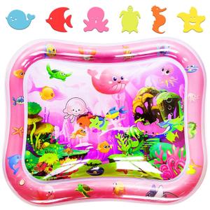 Baby Water Mat Large 37.4"x29.9", Safe Inflatable Tummy Time Water Play Mat for Infants & Toddlers with Climate Pledge Friendly, Newborn Sensory Water Pad for Christmas Gift (Pink)