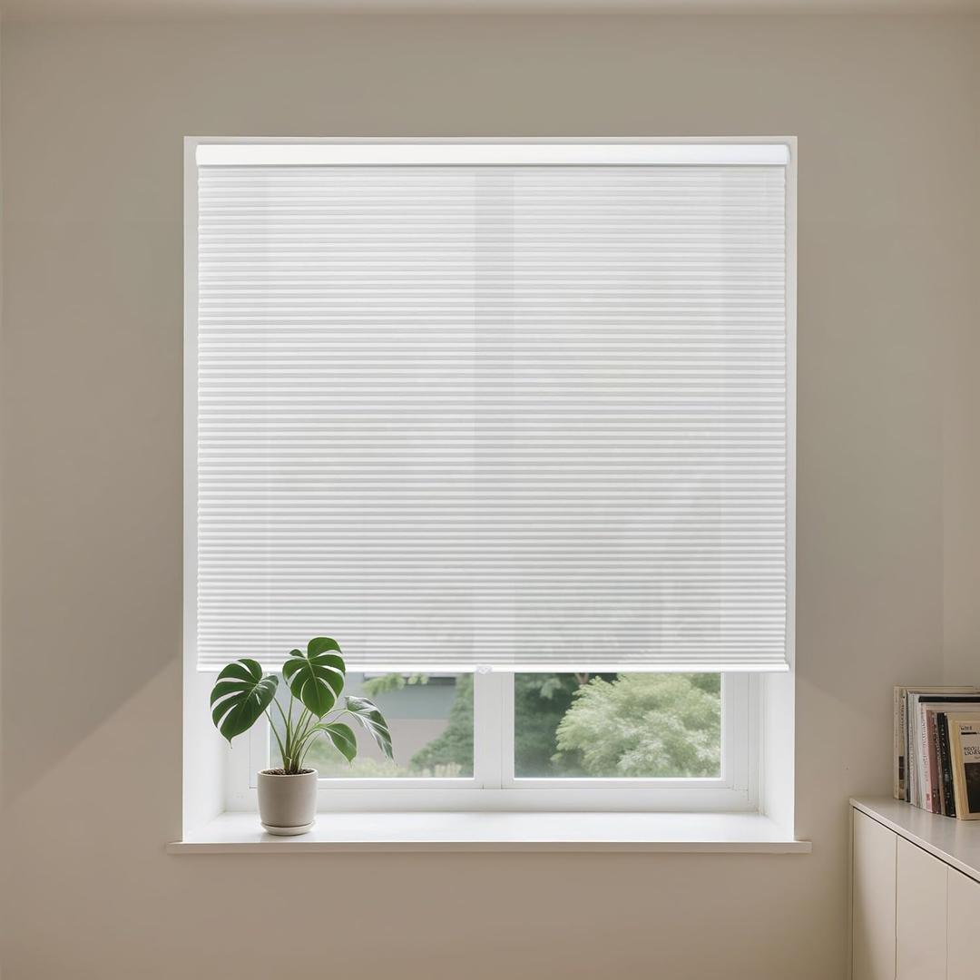Allesin Cordless Light Filtering Cellular Shades, Honeycomb Blinds for Windows, Thermal Insulated & Privacy Protection, Soft Light Window Coverings for Living Room & Office, White, 35" W x 64" H