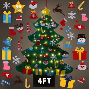 4ft Felt Christmas Tree for Toddlers with LED Light & 36pcs Ornaments, Montessori DIY Xmas Decorations - 4 Feet 4ft Felt Christmas Tree for Toddlers with LED Light & 36pcs Ornaments, Montessori DIY Xmas Decorations - 4 Feet
