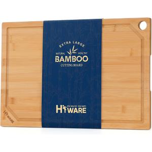Hiware Extra Large Bamboo Cutting Board for Kitchen, Heavy Duty Wood Cutting Board with Juice Groove, 100% Organic Bamboo, Pre Oiled, 18" x 12" (Natural)