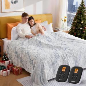 Sunable Heated Electric Blanket - Machine Washable Blanket with Time Settings Heat Settings Queen Size 84x90 inches, ETL Certified, Marble Blue - Faux Fur