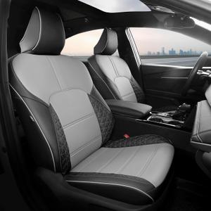 FREESOO Toyota Camry Seat Covers Full Set Custom Fit for Hybrid SE,Hybrid LE 2026 2025 Models, Premium Waterproof Leather Car Seat Protectors (Black Grey)