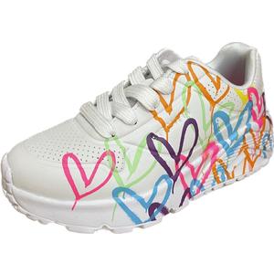 Skechers Girls' Uno Lite Spread the Love Sneakers (13 Little Kid, White/Mint)