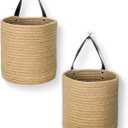 MEGASKET 2 Pack Hanging Basket, Small Wall Baskets for Organizing, Wicker Boho Wall Decor Set, Indoor Hanging Plant Holder, Rattan Woven Organizer for Home Decor, Farmhouse Storage Bin, Jute