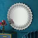 MUAUSU Round Crystal Decorative Wall Mirror Gorgeous Silver Accent Mirror for Wall Decor Bathroom Bedroom Living Room Dining Room, 22.8''22.8