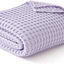 Bedsure Cooling Cotton Waffle Queen Size Blanket - Lightweight Breathable Blanket of Rayon Derived from Bamboo for Hot Sleepers,Light Purple, 90x90 Inches