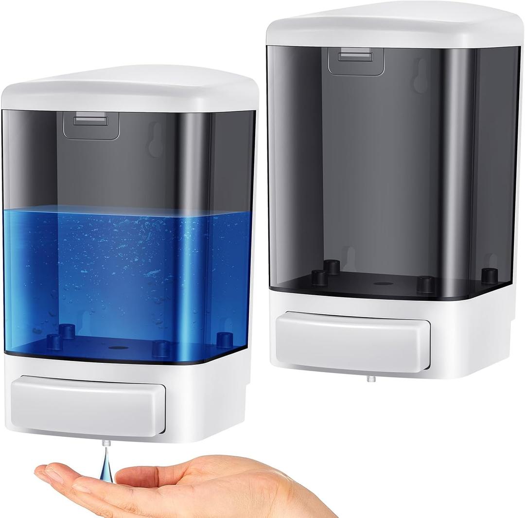 Hushee 2 Pcs Commercial Soap Dispenser Hand Wall Mounted Bathroom 33.8oz/1000ml Manual Soap Dispenser Liquid Containers with Pump Black Shower Plastic Wash Wall Container Shampoo Gel for Kitchen Hotel