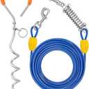 Petbobi Dog Tie-Out Cable and Stake - 40ft Heavy Duty Cable with Spring, No Tangle, 16in Ground Stake, Ideal for Yard, Camping and Beach, Suitable for Medium to Large Dogs Up to 120 lbs, Blue