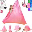Sensory Swing for Kids and Adults Indoor & Outdoor Double Layer Therapy Cuddle Holds up to 300lbs Adjustable Hammock Chair with 360 Swivel Hanger Kit Effect for Aspergers Autism ADHD(Fantasy Pink)