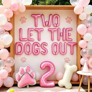 Pink Two Let the Dogs Out Balloons Ready Two Pawty Dog 2nd Birthday Decor | Two Let The Dogs Out Birthday Party Girl Lets Pawty Balloons Puppy Bone Paw Balloon Puppy Second Birthday Party Supplies